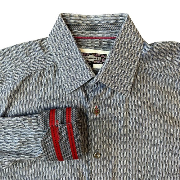 7 Downie St Button Down Shirt Mens Size 4 Large Flip Cuff Geometric Blue - Picture 1 of 7